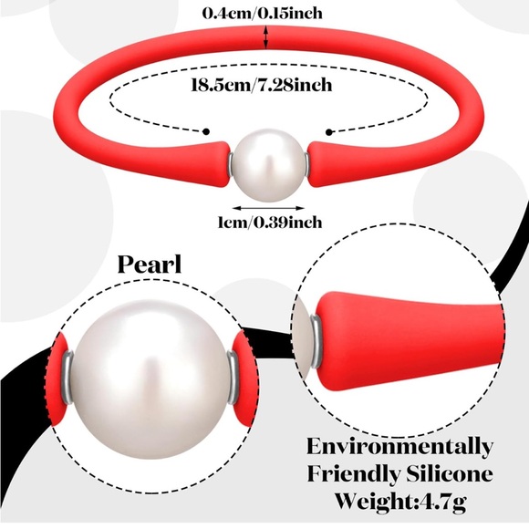 Silicone FRESH WATER PEARL Bracelet | OS | Orange - Picture 5 of 6